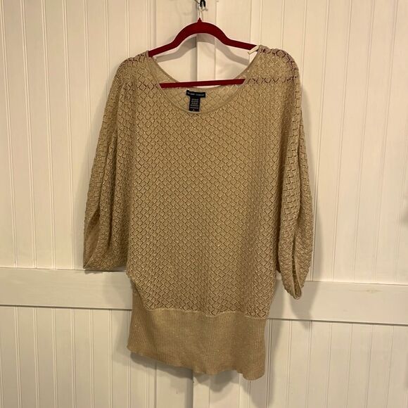 New York & Co shimmery gold tunic/sweater size L - Picture 1 of 8